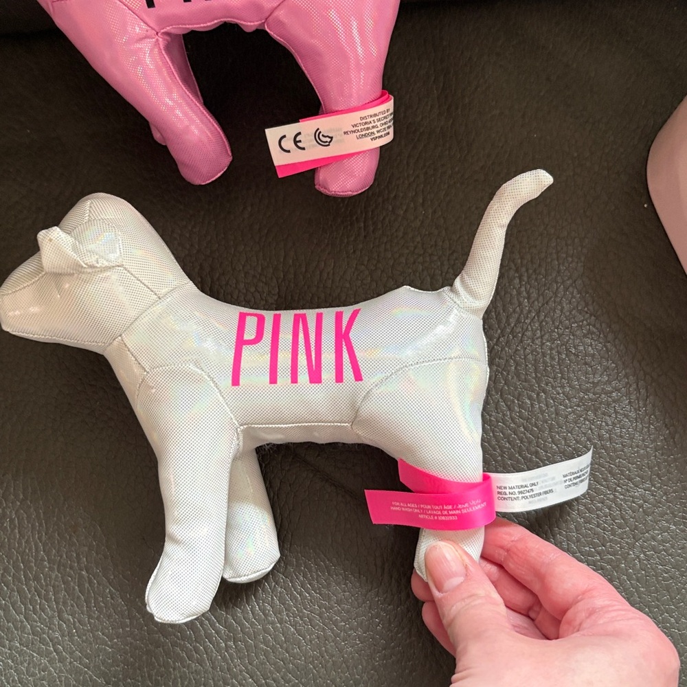 Victoria secret pink set of two shimmery dogs in pink and white - Picture 3 of 9